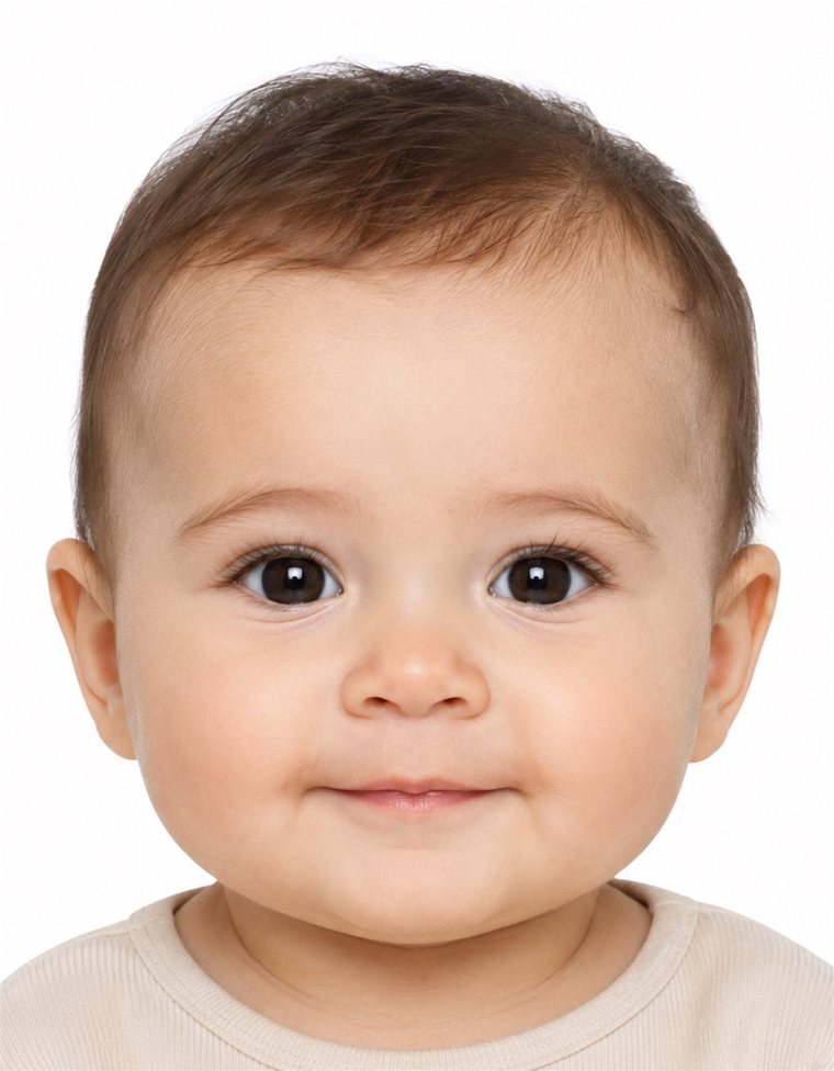 Professionell aufgenommenes biometrisches Passbild eines Babys